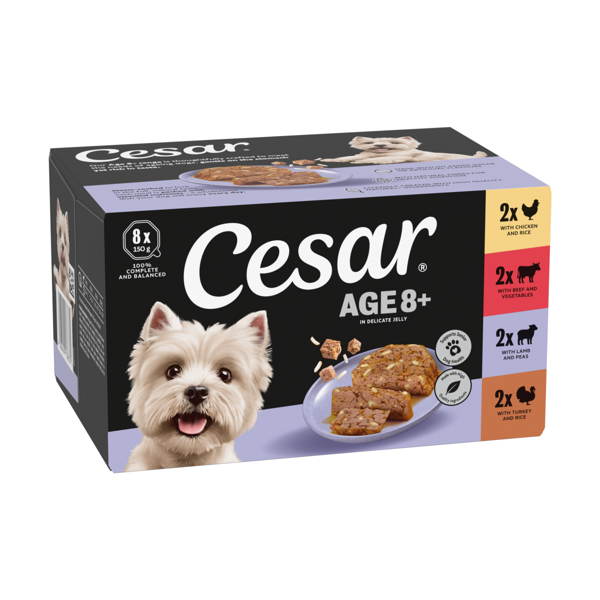 Cesar Senior 8+Wet Dog Food tray Poultry,Lamb,Beef Chunks in Jelly 8 x150g