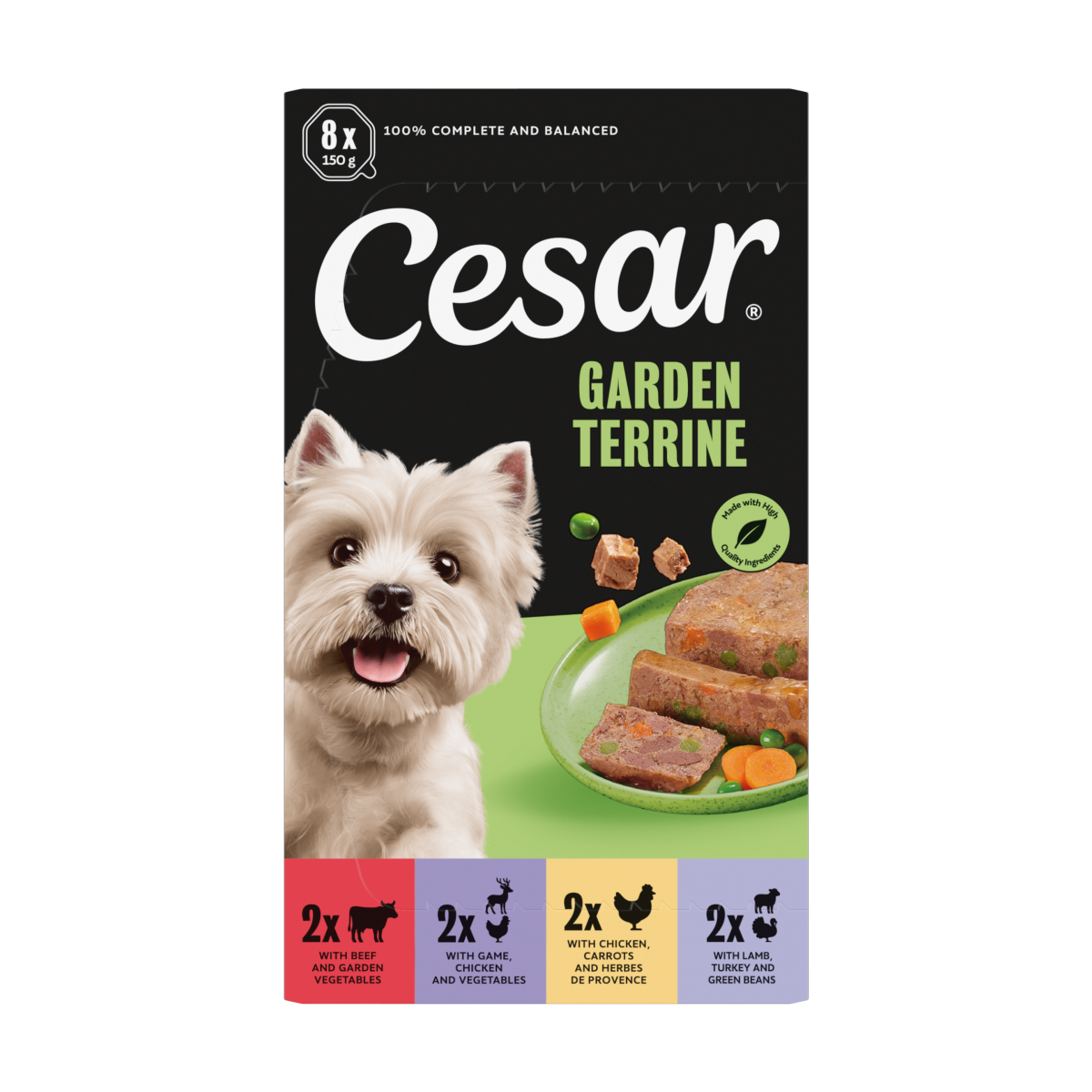 Cesar Garden Terrine Wet Dog Food tray Beef,Lamb,Poultry,Game Loaf 8 x 150g