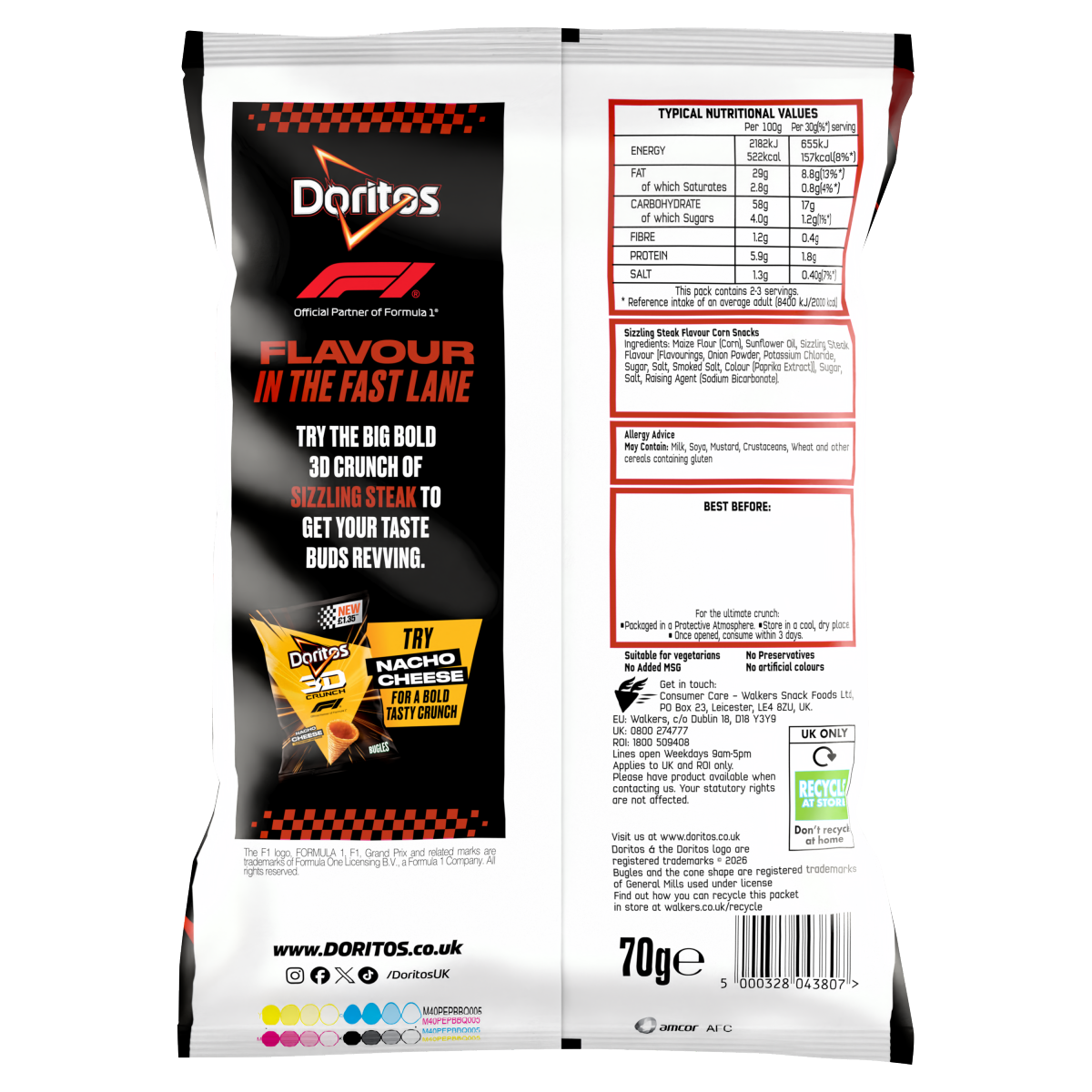 Doritos 3D Crunch Sizzling Steak Crisps 70g PMP RRP £1.35