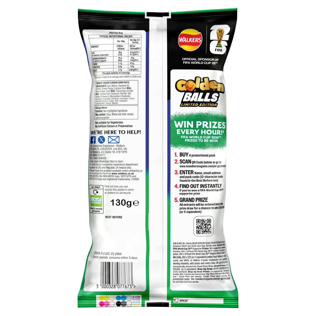 Walkers Wotsits Golden Balls Smokin’ Cheese Puffs Sharing Snacks 130g