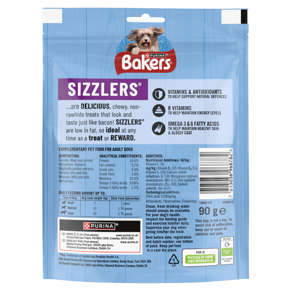 BAKERS Sizzlers Bacon Dog Treats 90g