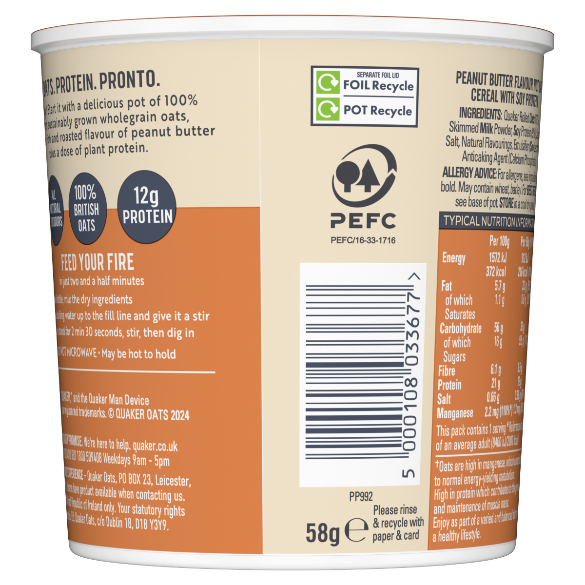 Quaker Oats High Protein Peanut Butter Porridge Pot 58g