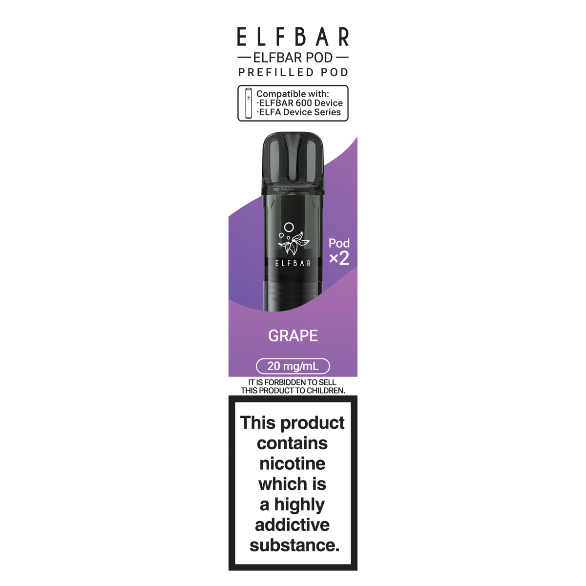 Elfbar 2 Pod Prefilled Pod Grape 20mg/ml