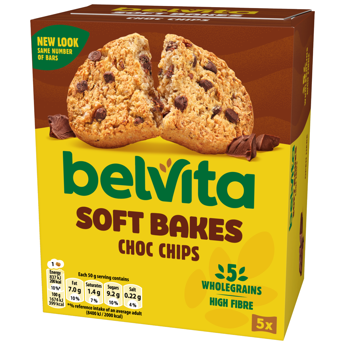 Belvita Soft Bakes Chocolate Chip Cereal Snack Bars Multipack 250g (5 x 50g)