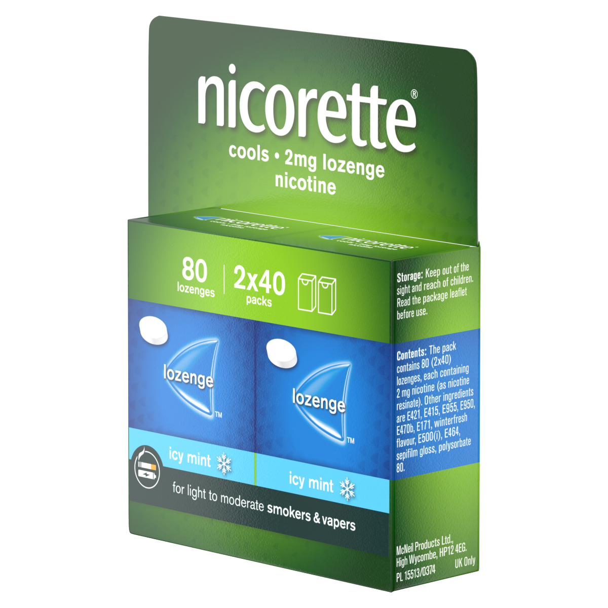Nicorette 2mg Cools Lozenge 80 pieces,Quit Smoking or Quit Vaping Aid
