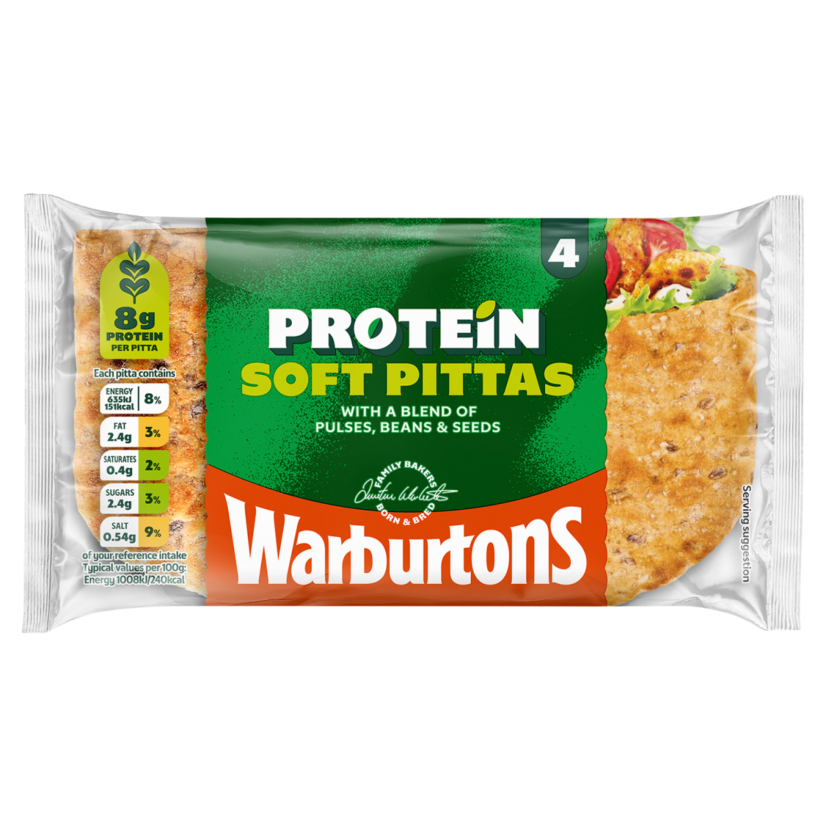 Warburtons 4 Protein Soft Pittas