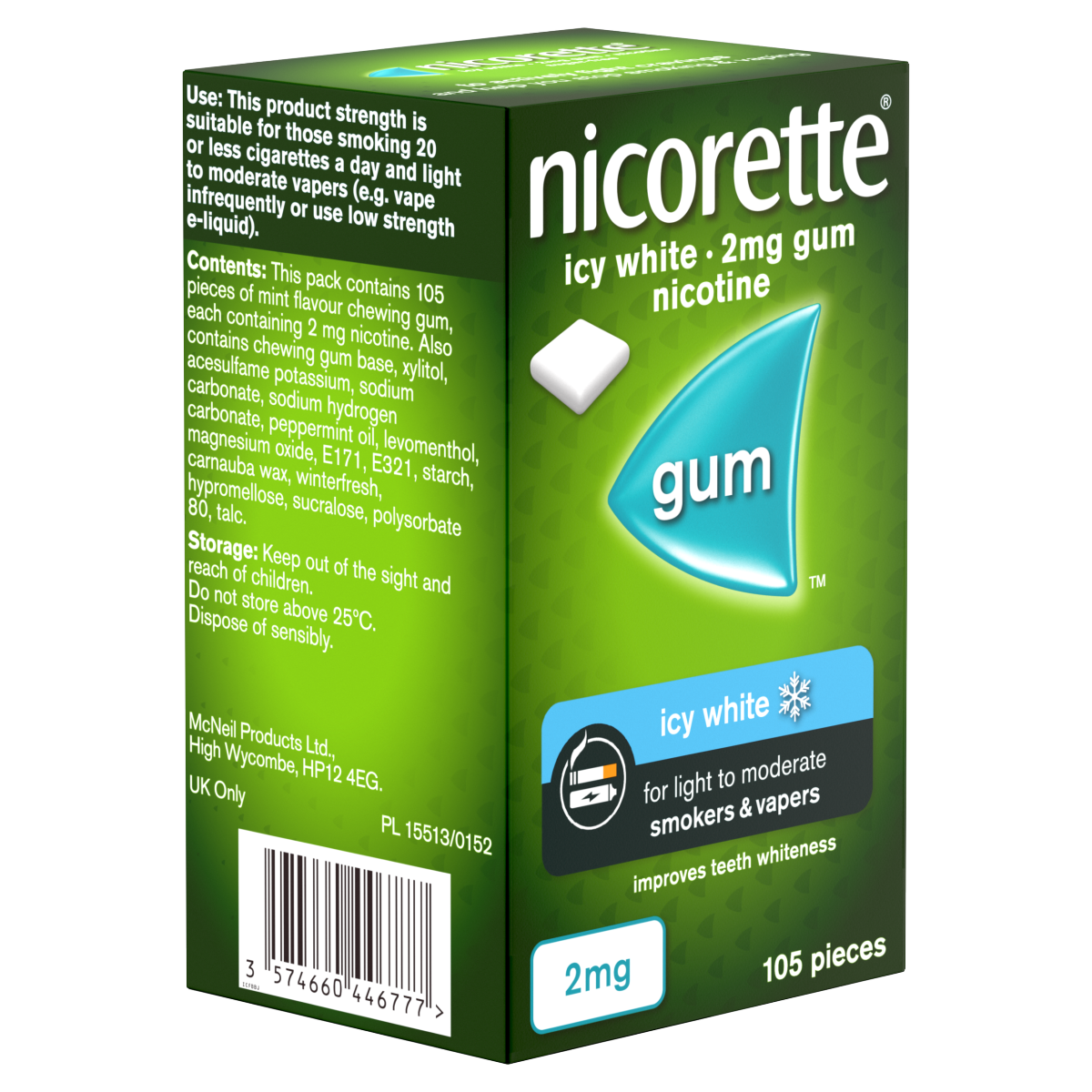 Nicorette Icy White 2mg Gum 105 Pieces, Stop Smoking and Stop Vaping Aid