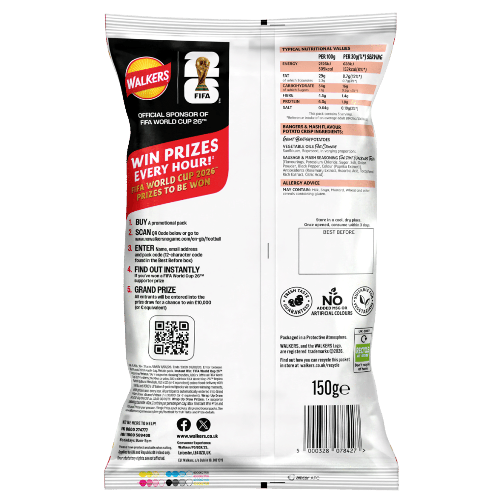 Walkers English Bangers and Mash Sharing Crisps 150g