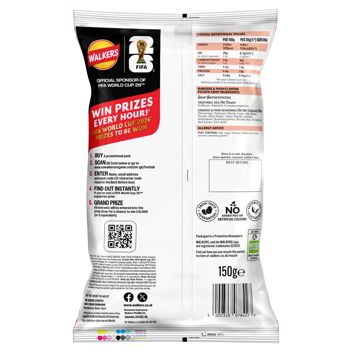 Walkers English Bangers and Mash Sharing Crisps 150g