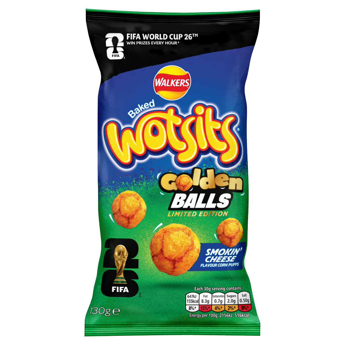 Walkers Wotsits Golden Balls Smokin’ Cheese Puffs Sharing Snacks 130g