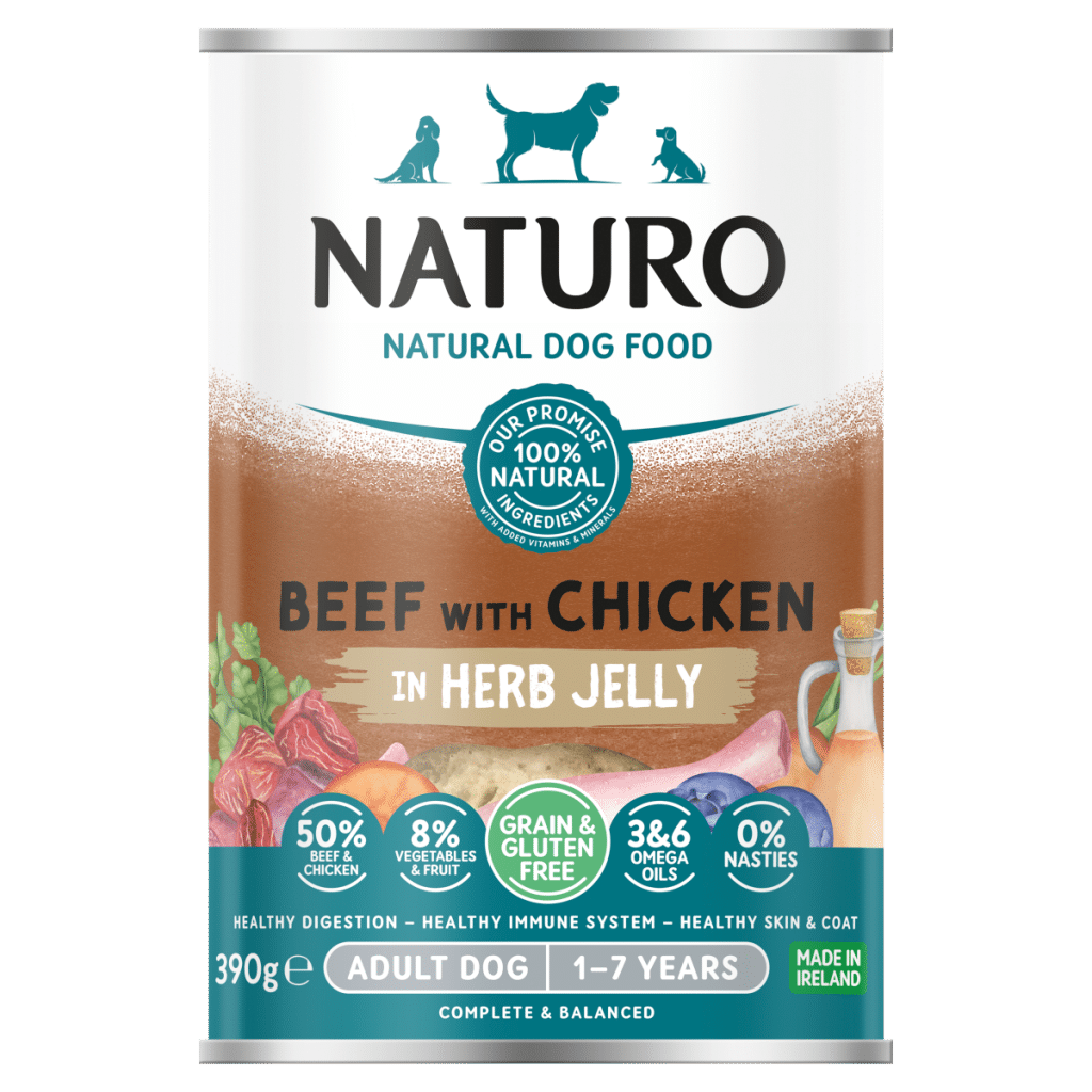 Naturo Natural Dog Food Beef with Chicken in Herb Jelly Adult Dog 1-7 Years 390g