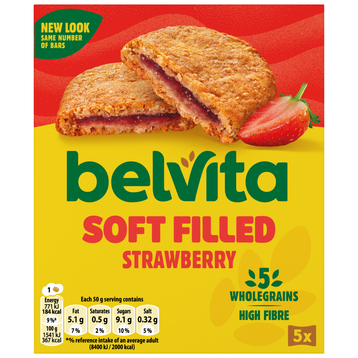 Belvita Soft Bakes Strawberry Filled Cereal Snack Bars Multipack 250g (5 x 50g)