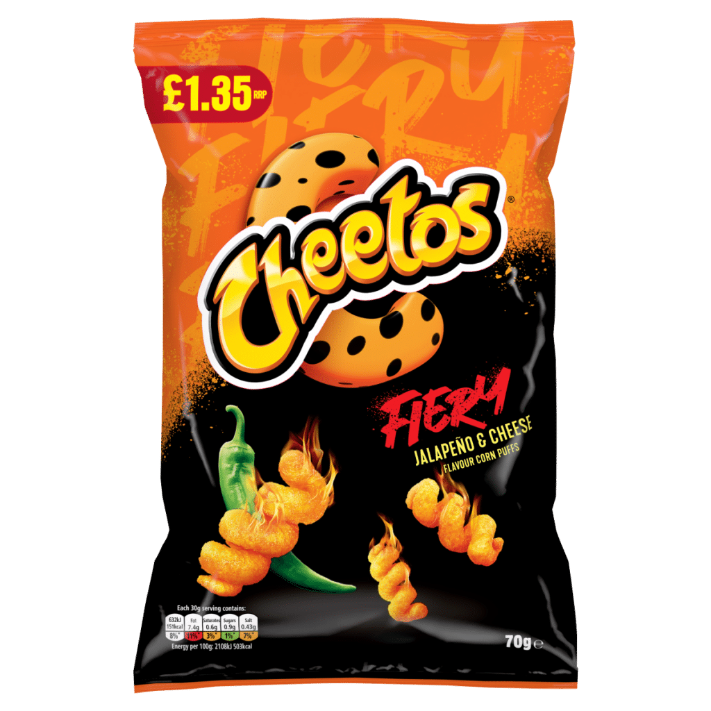 Cheetos Fiery Snacks Jalapeño & Cheese Corn Puffs 70g PMP RRP £1.35