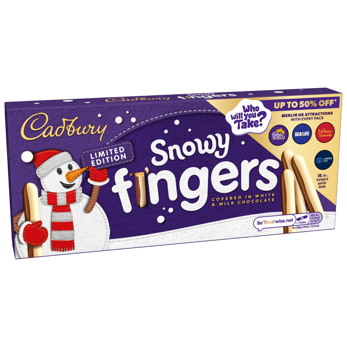 Cadbury Fingers Snowy Milk & White Chocolate Chocolate coated biscuits tray 115 g
