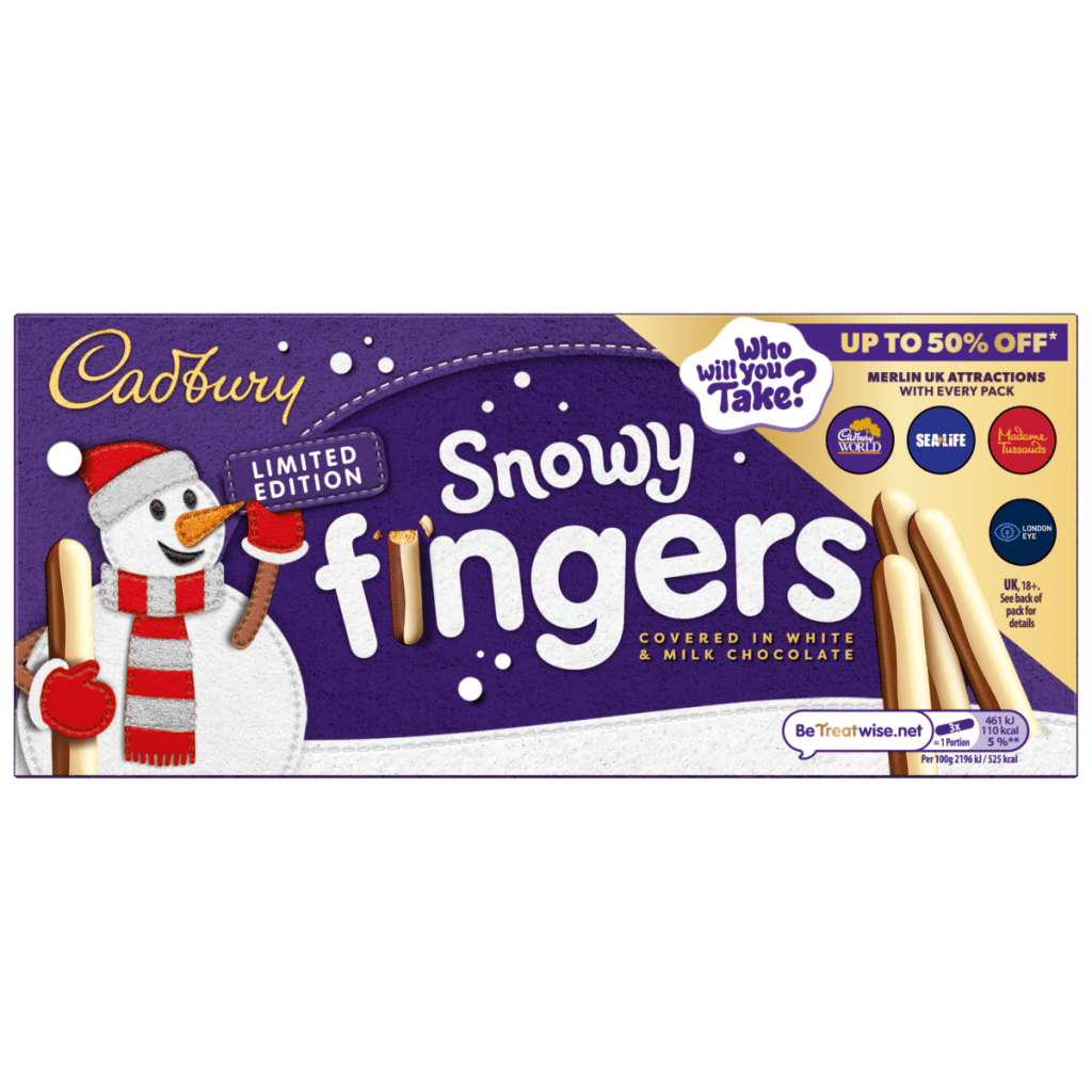 Cadbury Fingers Snowy Milk & White Chocolate Chocolate coated biscuits tray 115 g