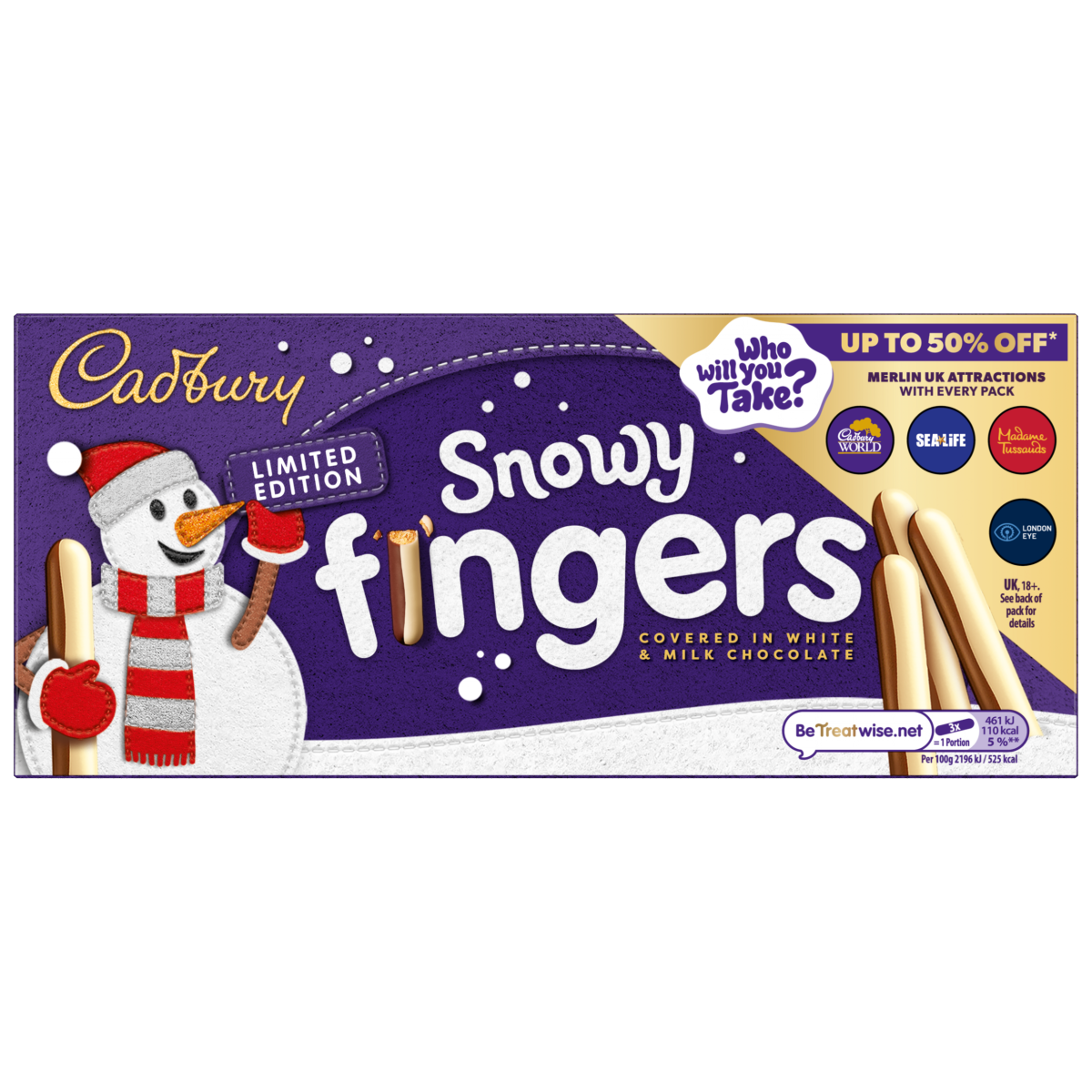 Cadbury Fingers Snowy Milk & White Chocolate Chocolate coated biscuits tray 115 g