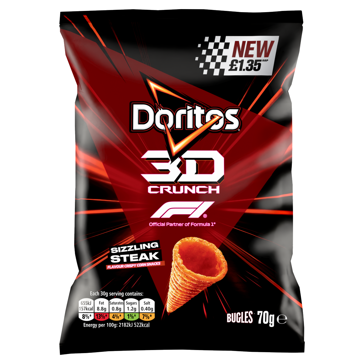 Doritos 3D Crunch Sizzling Steak Crisps 70g PMP RRP £1.35