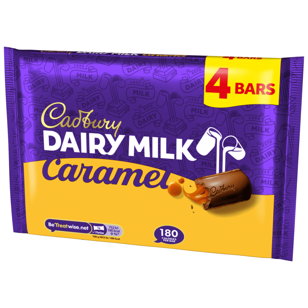 Cadbury Dairy Milk Caramel Chocolate Bar 4 Pack Multipack 148 g
