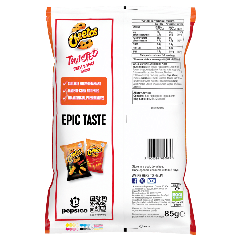 Cheetos Twisted Snacks Sweet & Spicy Corn Puffs 85g PMP RRP £1.35