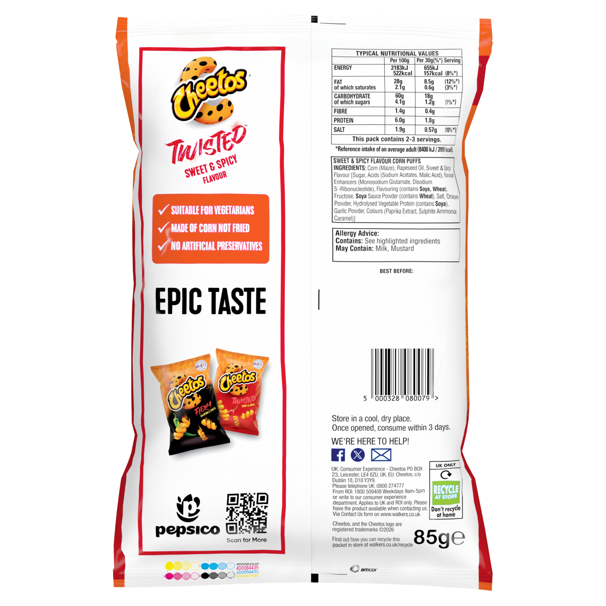 Cheetos Twisted Snacks Sweet & Spicy Corn Puffs 85g PMP RRP £1.35