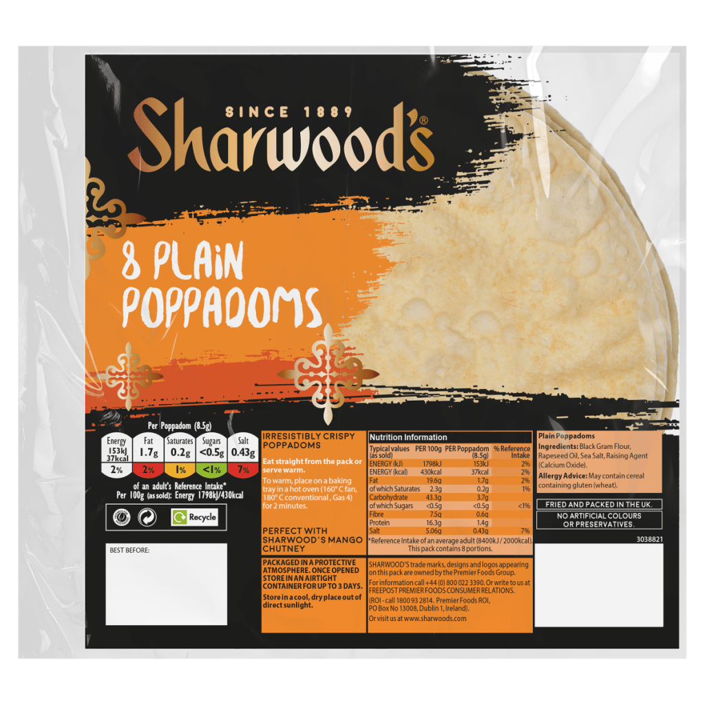 Sharwood’s 8 Plain Poppadoms