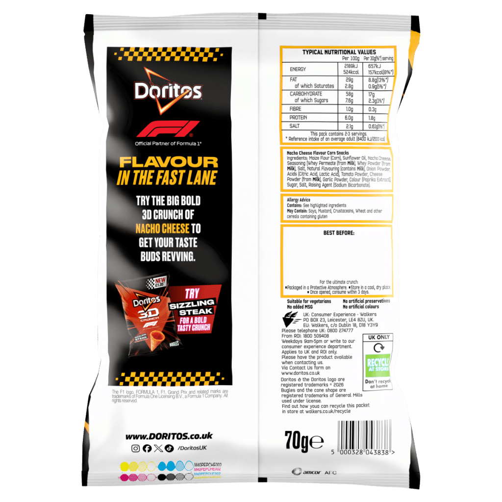 Doritos 3D Crunch Nacho Cheese Crisps 70g PMP RRP £1.35