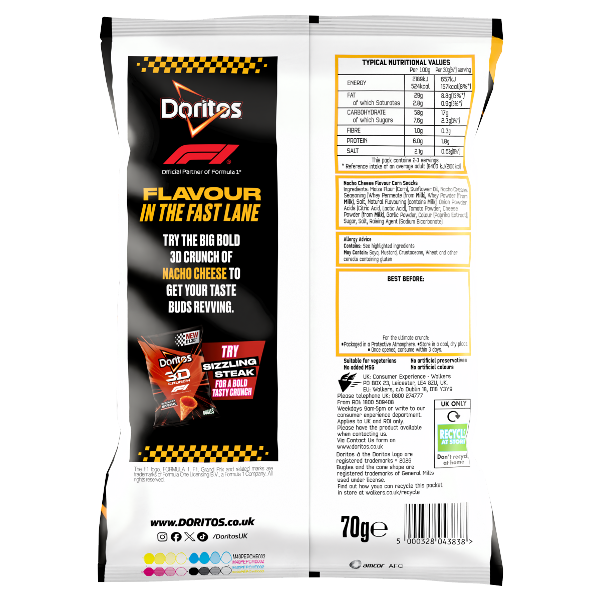 Doritos 3D Crunch Nacho Cheese Crisps 70g PMP RRP £1.35