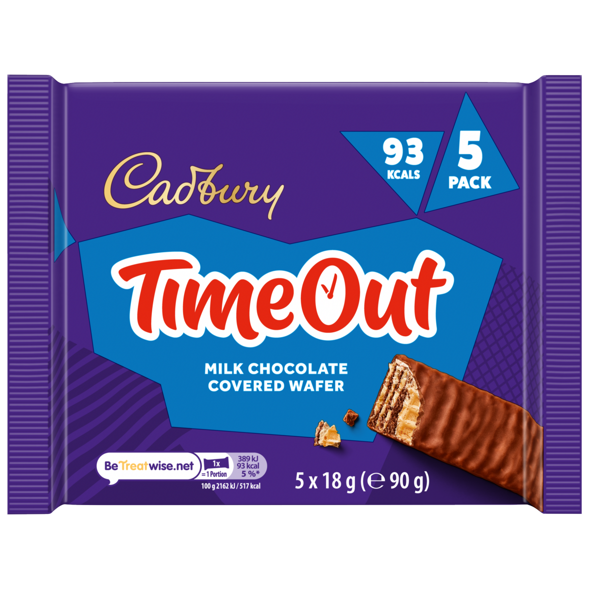 Cadbury Timeout 5-pack Milk Chocolate Wafer Biscuit Bars Multipack (5x 18g bars) 90 g
