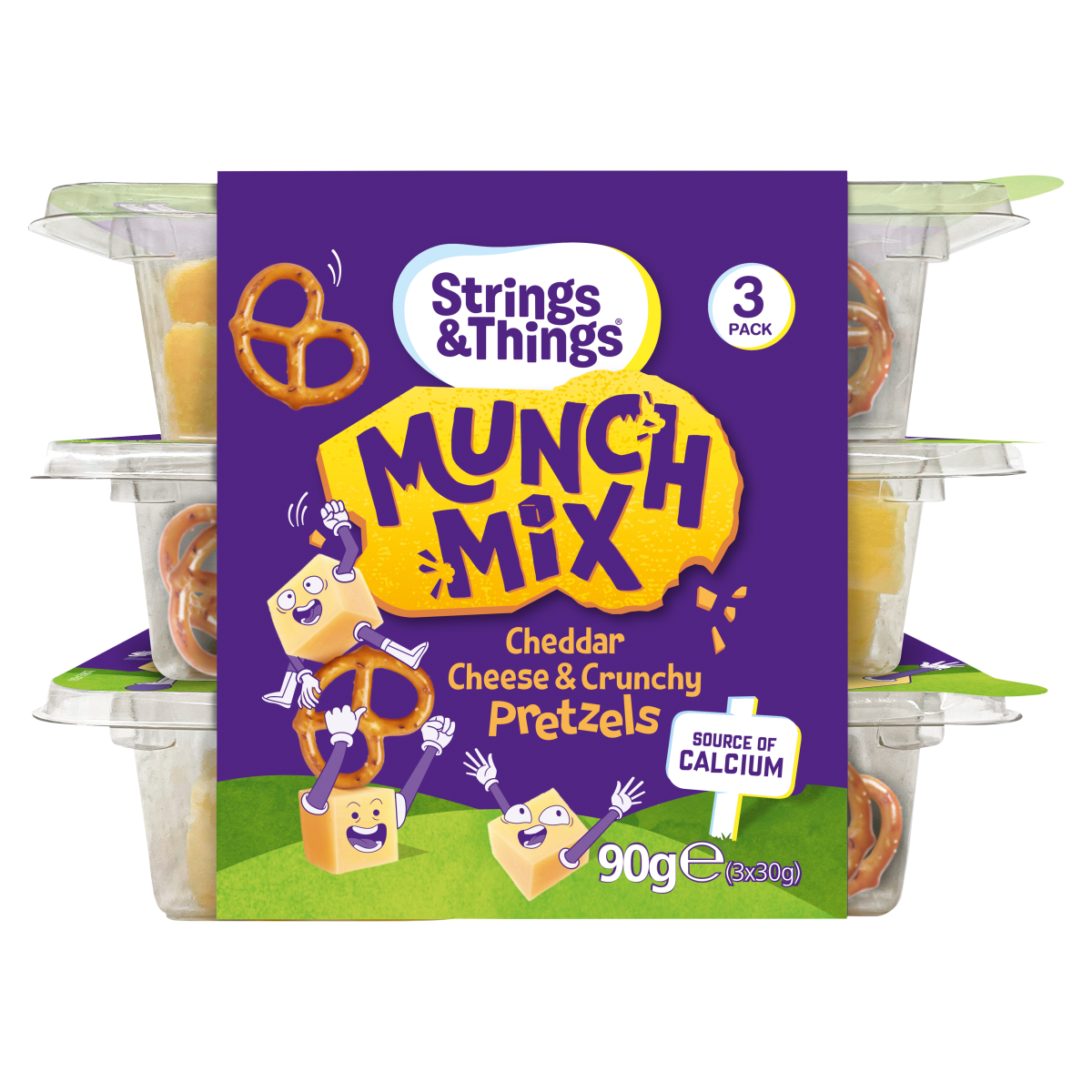 Strings & Things Munch Mix Cheddar Cheese & Crunchy Pretzels 90g (3 x 30g)