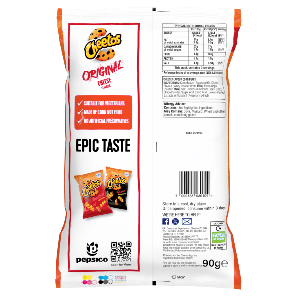 Cheetos Original Snacks Cheese Corn Puffs 90g PMP RRP £1.35