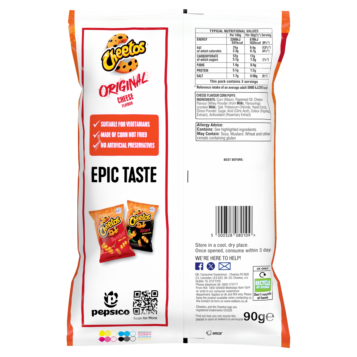 Cheetos Original Snacks Cheese Corn Puffs 90g PMP RRP £1.35