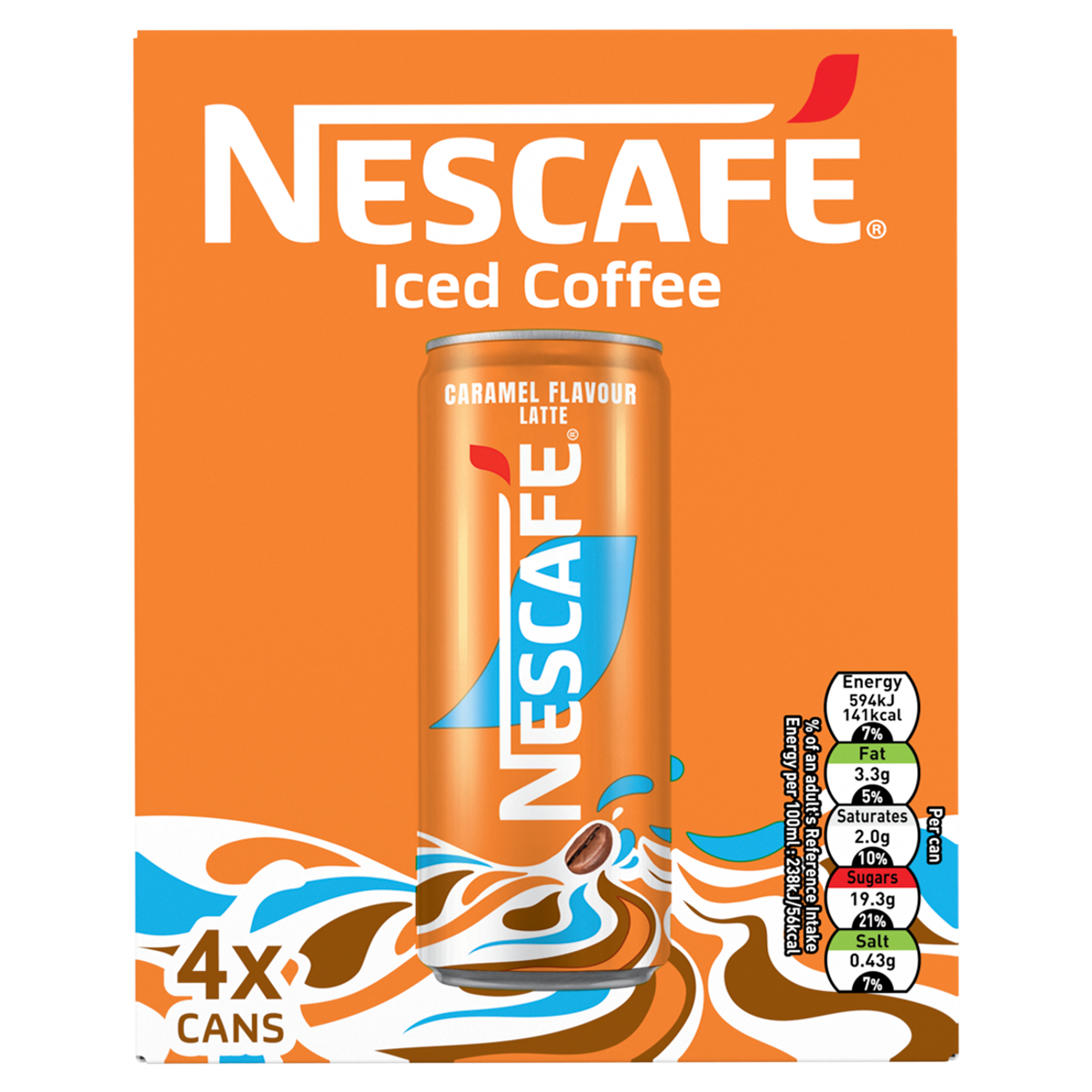Nescafé Iced Coffee Caramel Flavour Latte 4 x 250ml (1ltr)