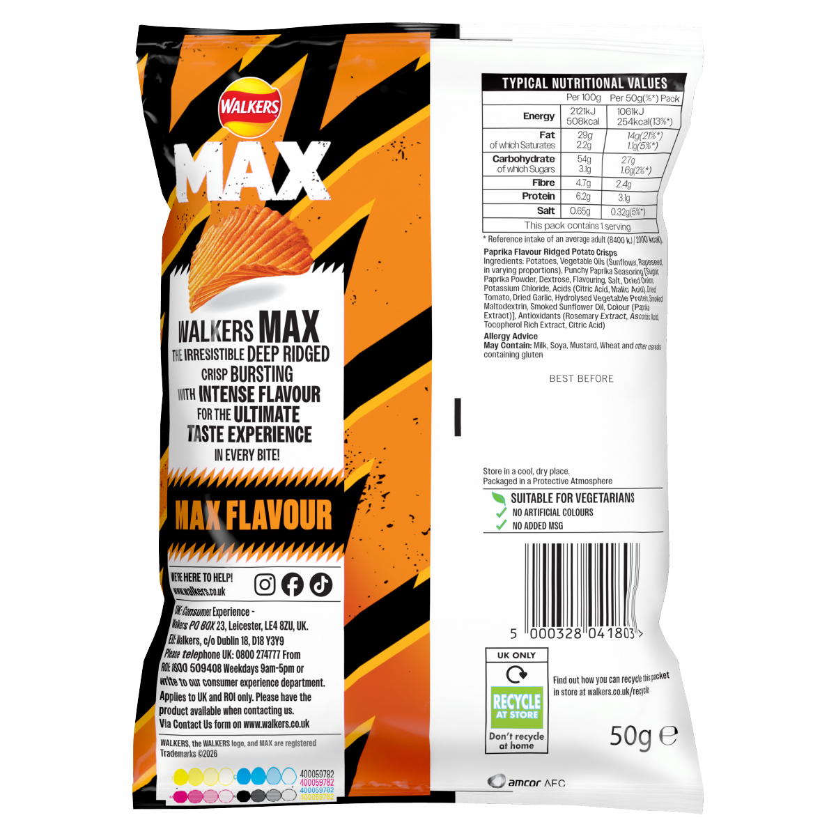 Walkers Max Punchy Paprika Grab Bag Crisps 50g