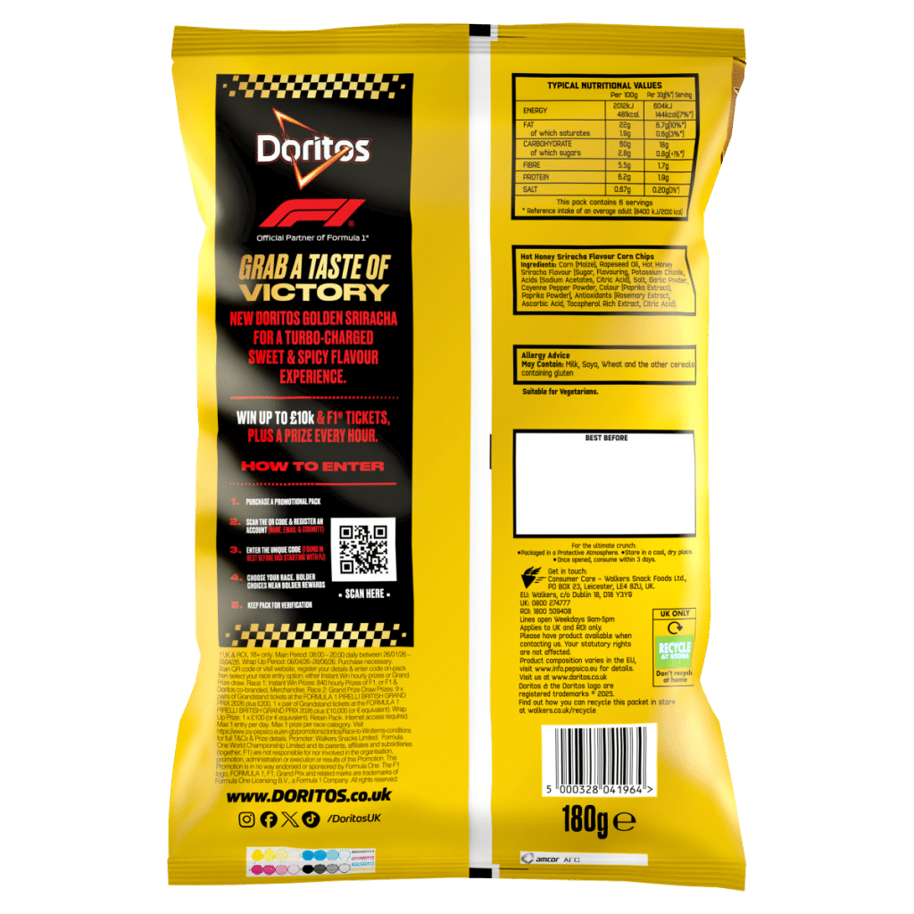 Doritos Hot Honey Golden Sriracha Tortilla Chips Sharing Crisps 180g