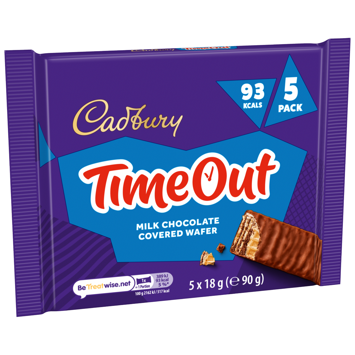Cadbury Timeout 5-pack Milk Chocolate Wafer Biscuit Bars Multipack (5x 18g bars) 90 g