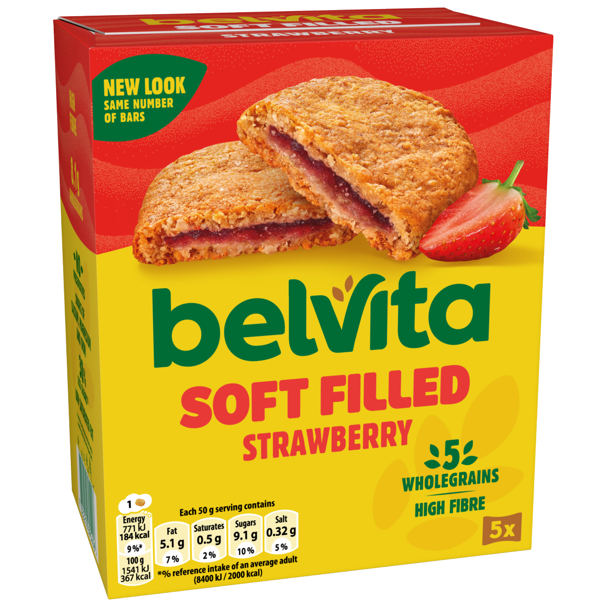 Belvita Soft Bakes Strawberry Filled Cereal Snack Bars Multipack 250g (5 x 50g)