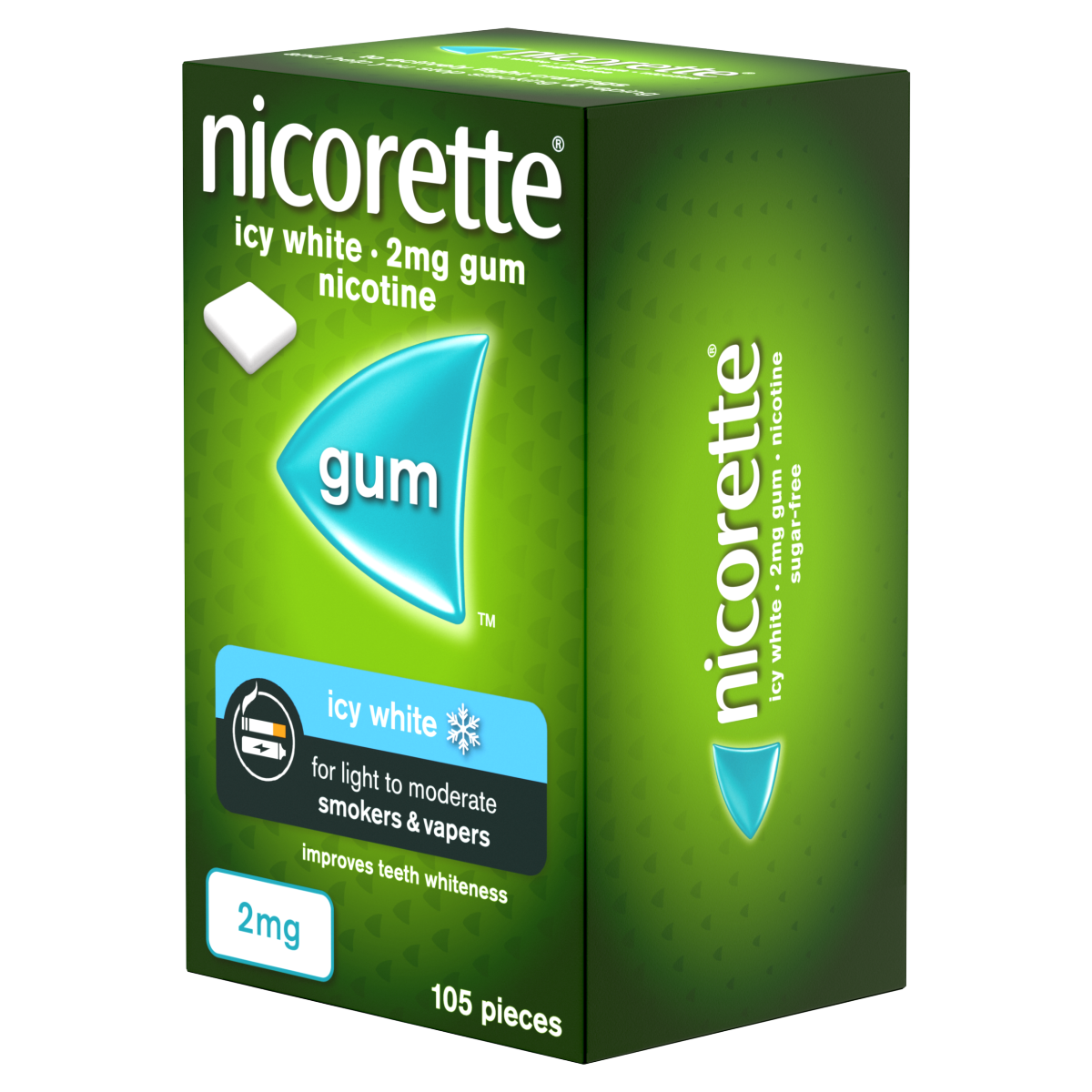 Nicorette Icy White 2mg Gum 105 Pieces, Stop Smoking and Stop Vaping Aid