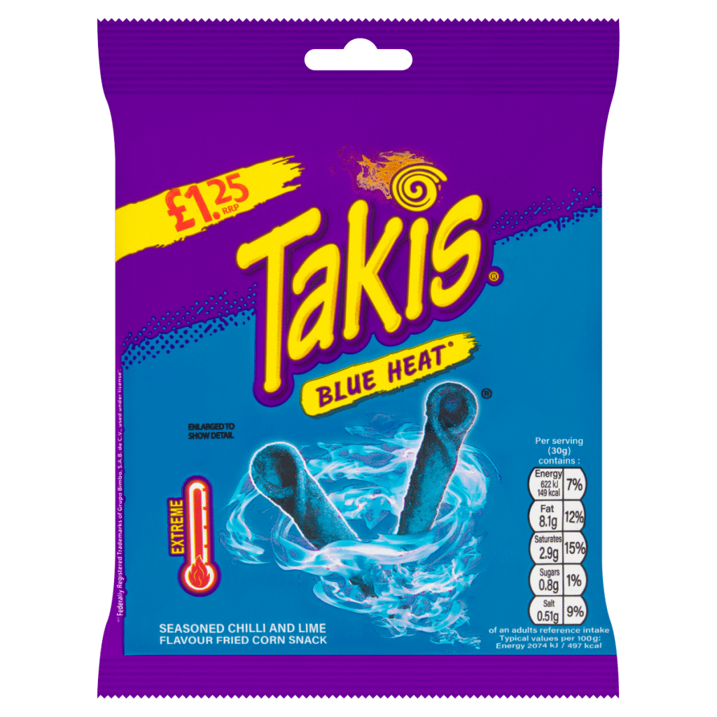 Takis Blue Heat Seasoned Chilli and Lime Flavour Fried Corn Snack 55g