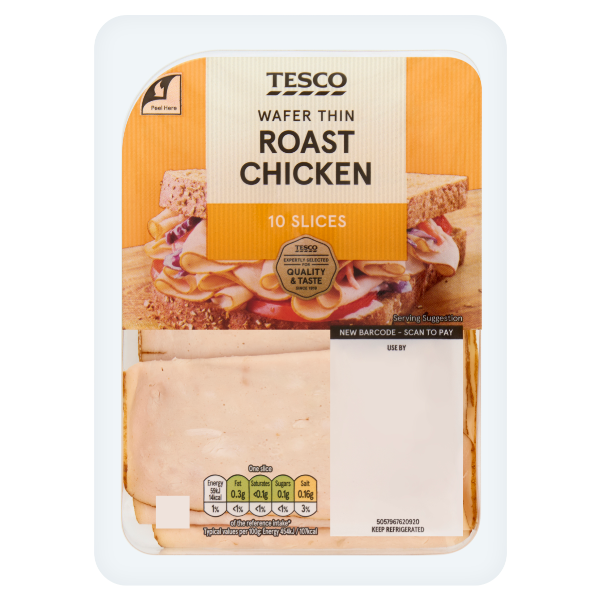Tesco 10 Wafer Thin Roast Chicken Slices 125g