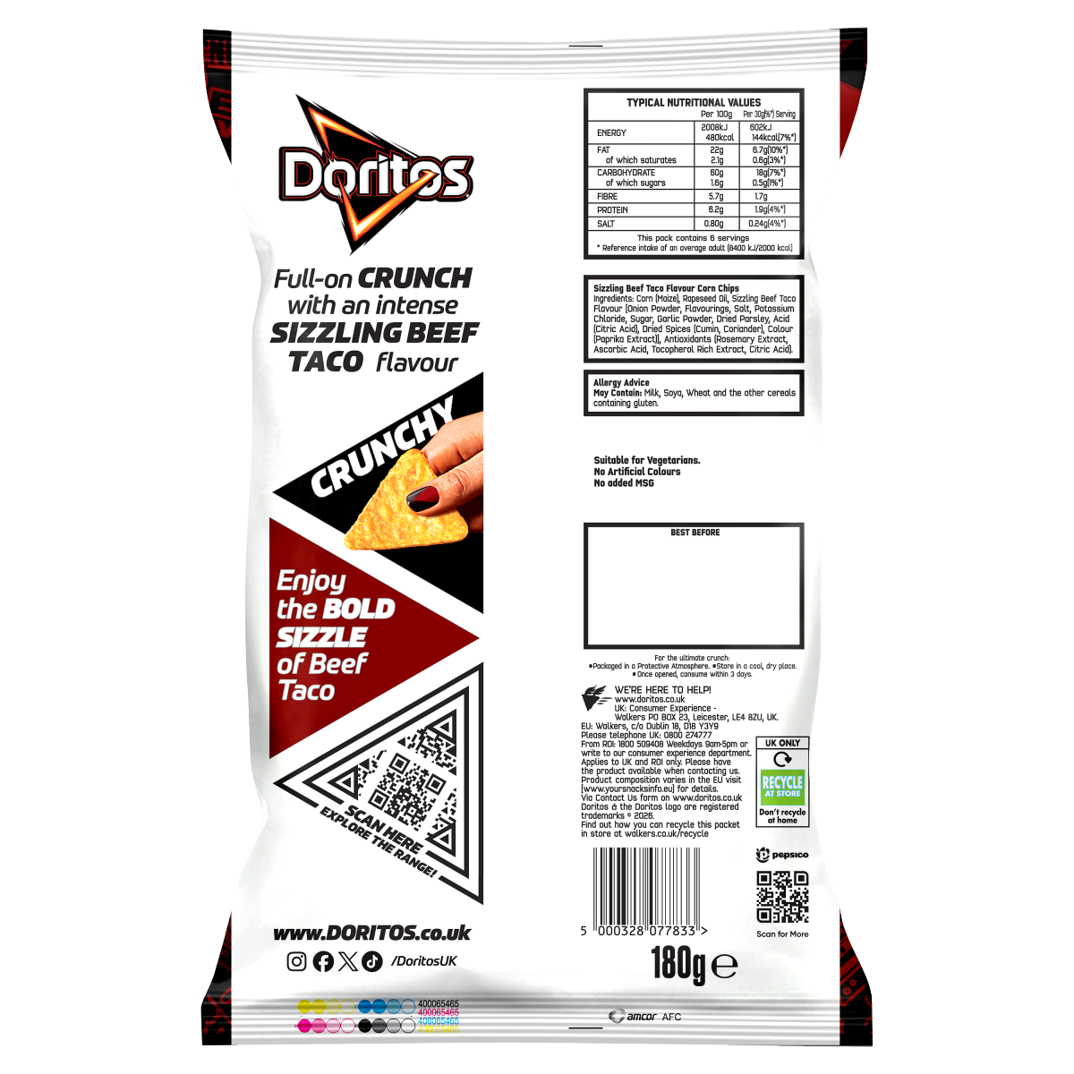 Doritos Sizzling Beef Taco Tortilla Chips Sharing Crisps 180g