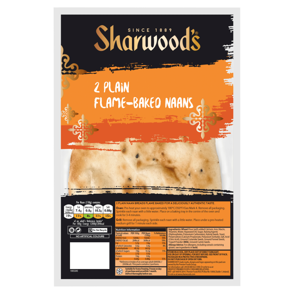 Sharwood’s 2 Plain Flame-Baked Naans