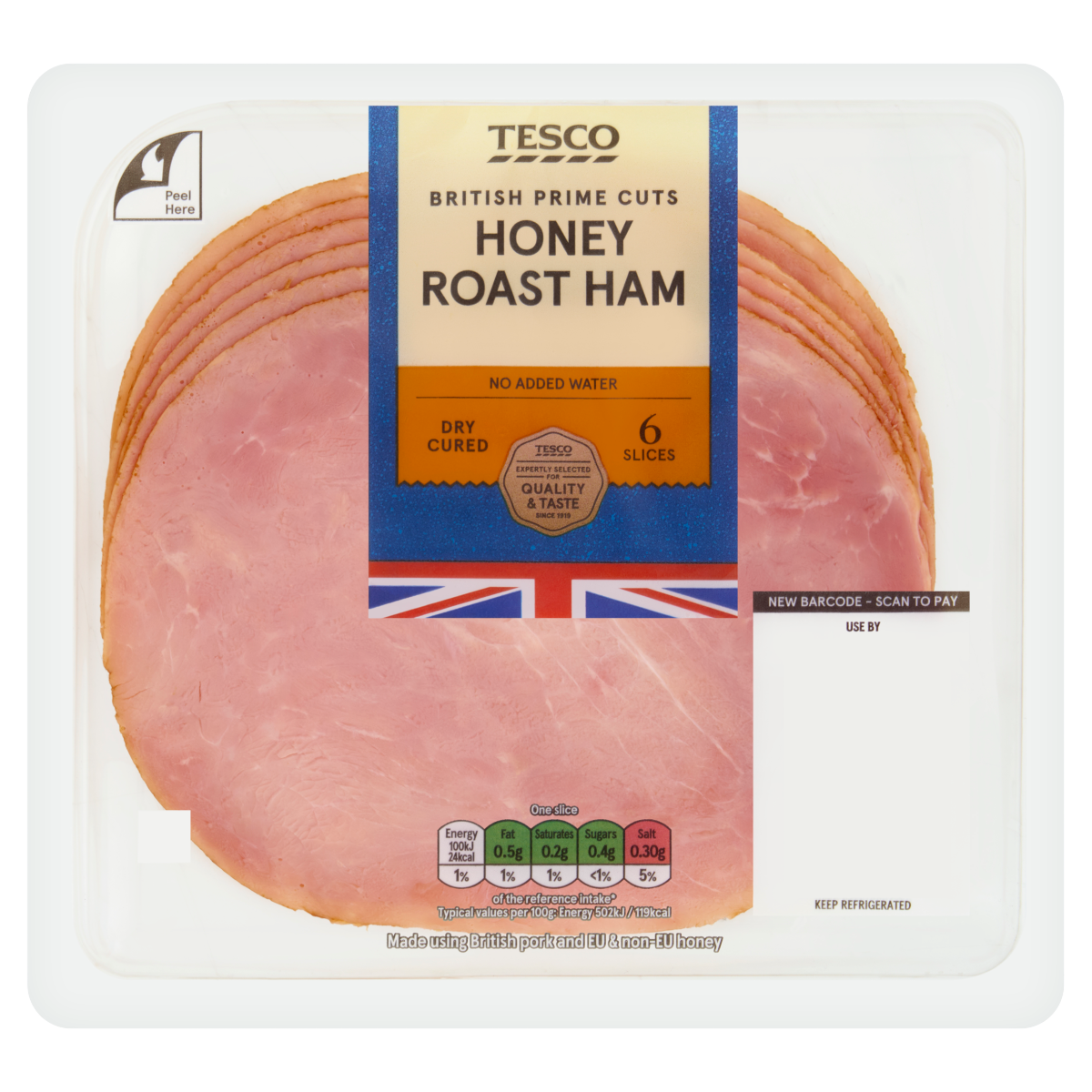 Tesco 6 British Prime Cuts Honey Roast Ham Slices 120g