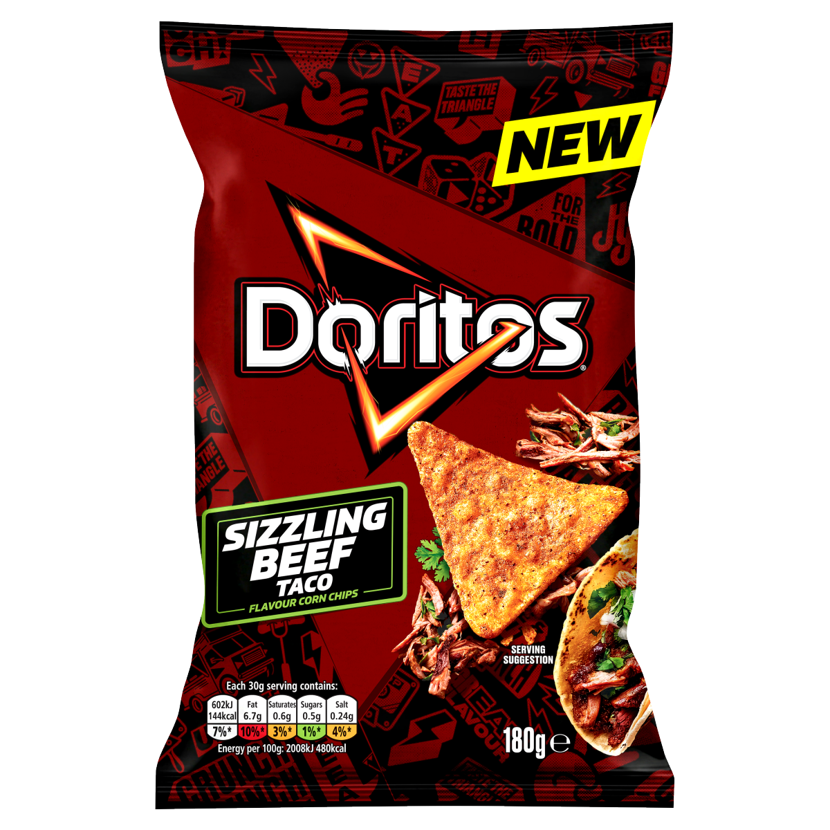 Doritos Sizzling Beef Taco Tortilla Chips Sharing Crisps 180g