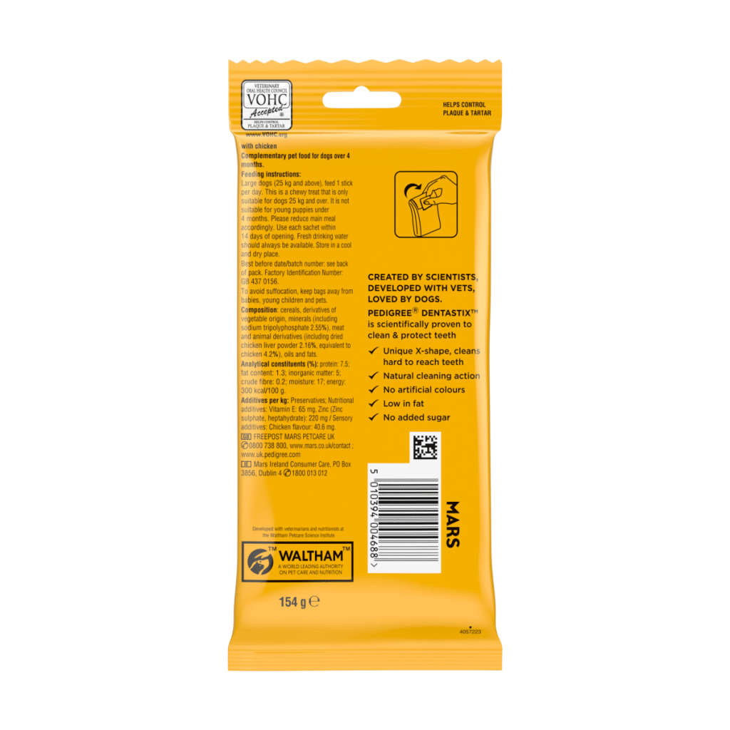PEDIGREE DENTASTIX Daily Dental Chews Large Dog Treats 4 Sticks