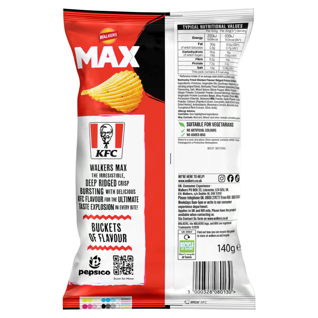 Walkers MAX KFC Original Chicken Sharing Crisps 140g