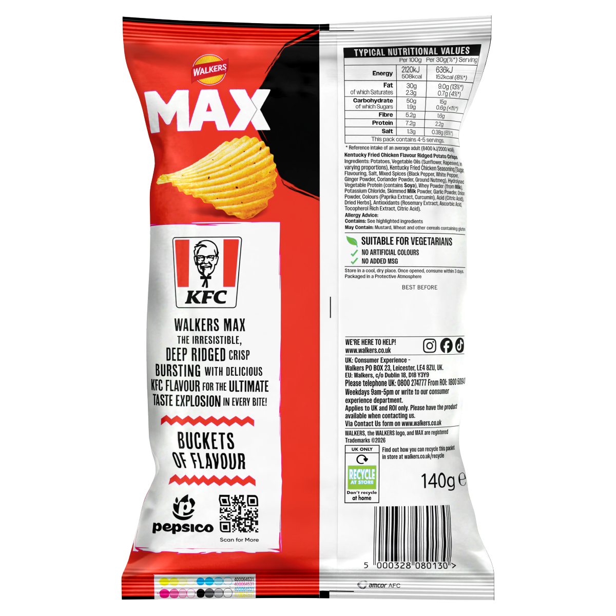 Walkers MAX KFC Original Chicken Sharing Crisps 140g