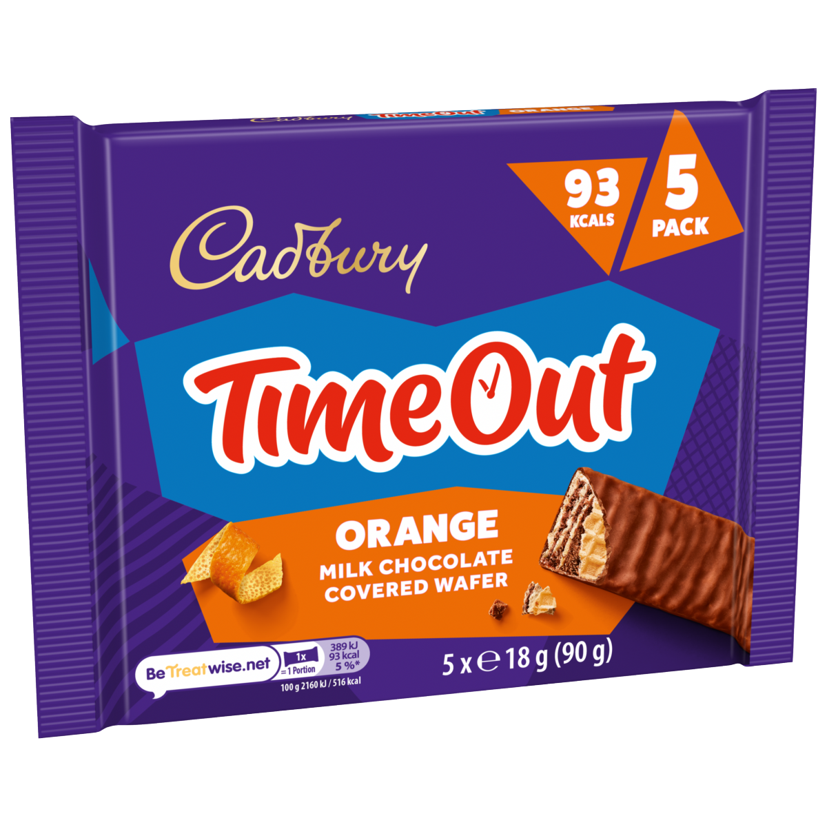 Cadbury Timeout 5-pack Orange Chocolate WaferBiscuit Bars Multipack (5x 18g bars) 90 g