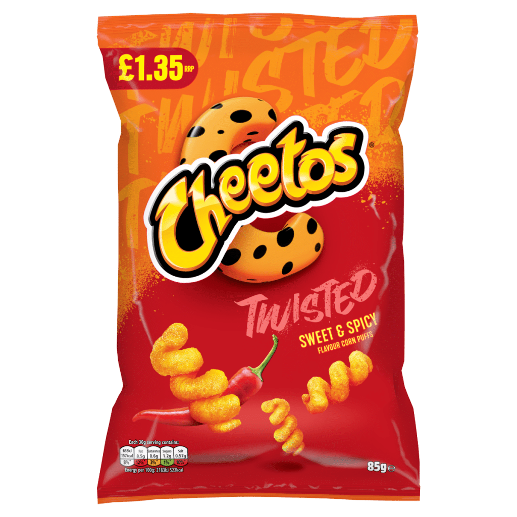 Cheetos Twisted Snacks Sweet & Spicy Corn Puffs 85g PMP RRP £1.35