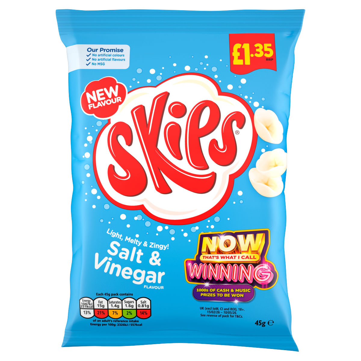 Skips Light, Melty & Zingy! Salt & Vinegar Flavour 45g