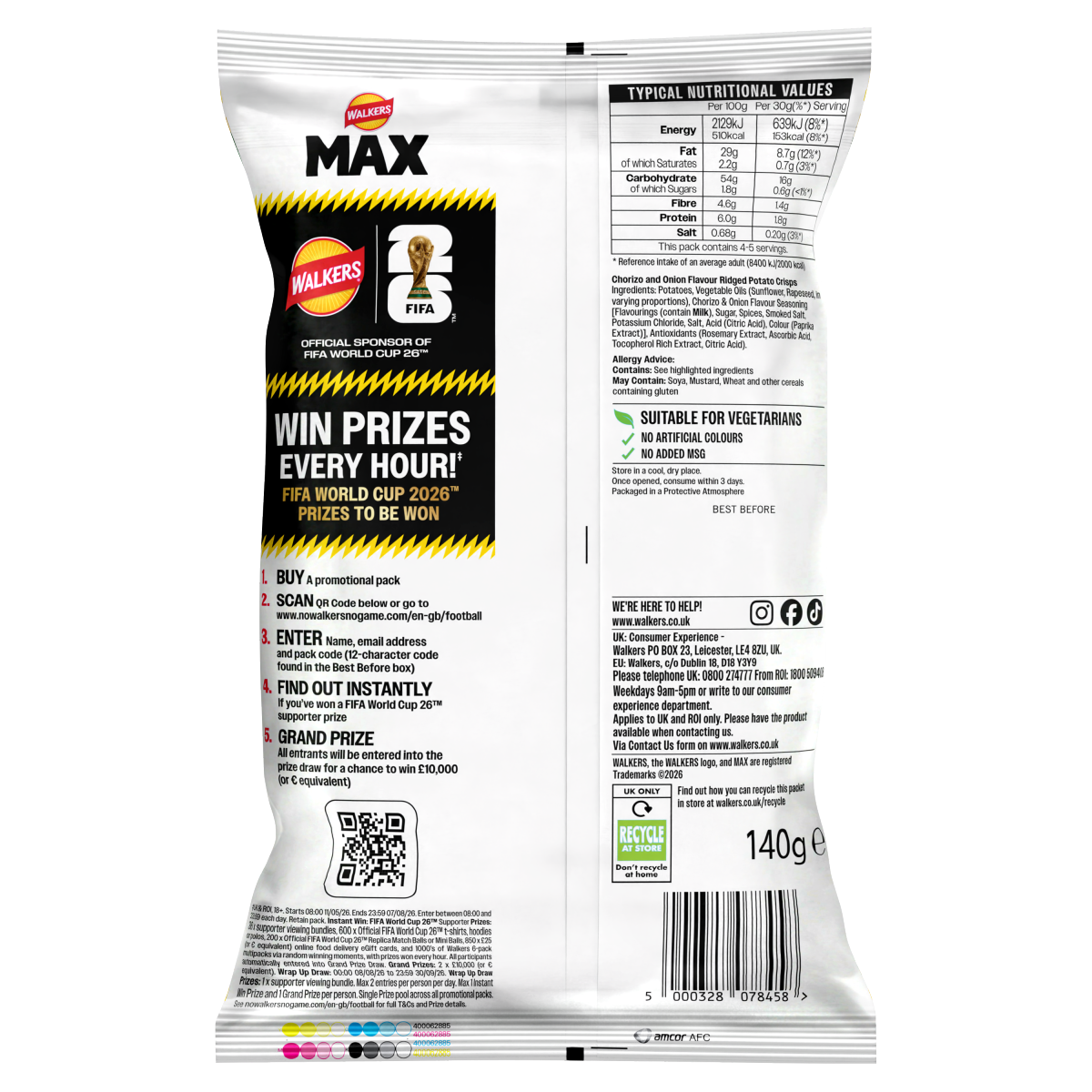Walkers MAX Portuguese Chorizo & Onion Sharing Crisps 140g